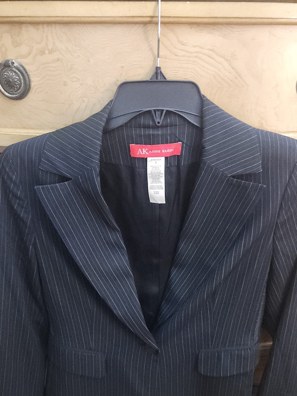 Anne Klein Navy Pinstripe Single-Button Blazer - Picture 2 of 7